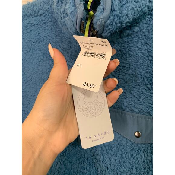 te verde Plush Cozy‎ Sherpa Fleece Half Zip Oversized Pullover blue Teddy NEW - Picture 5 of 5